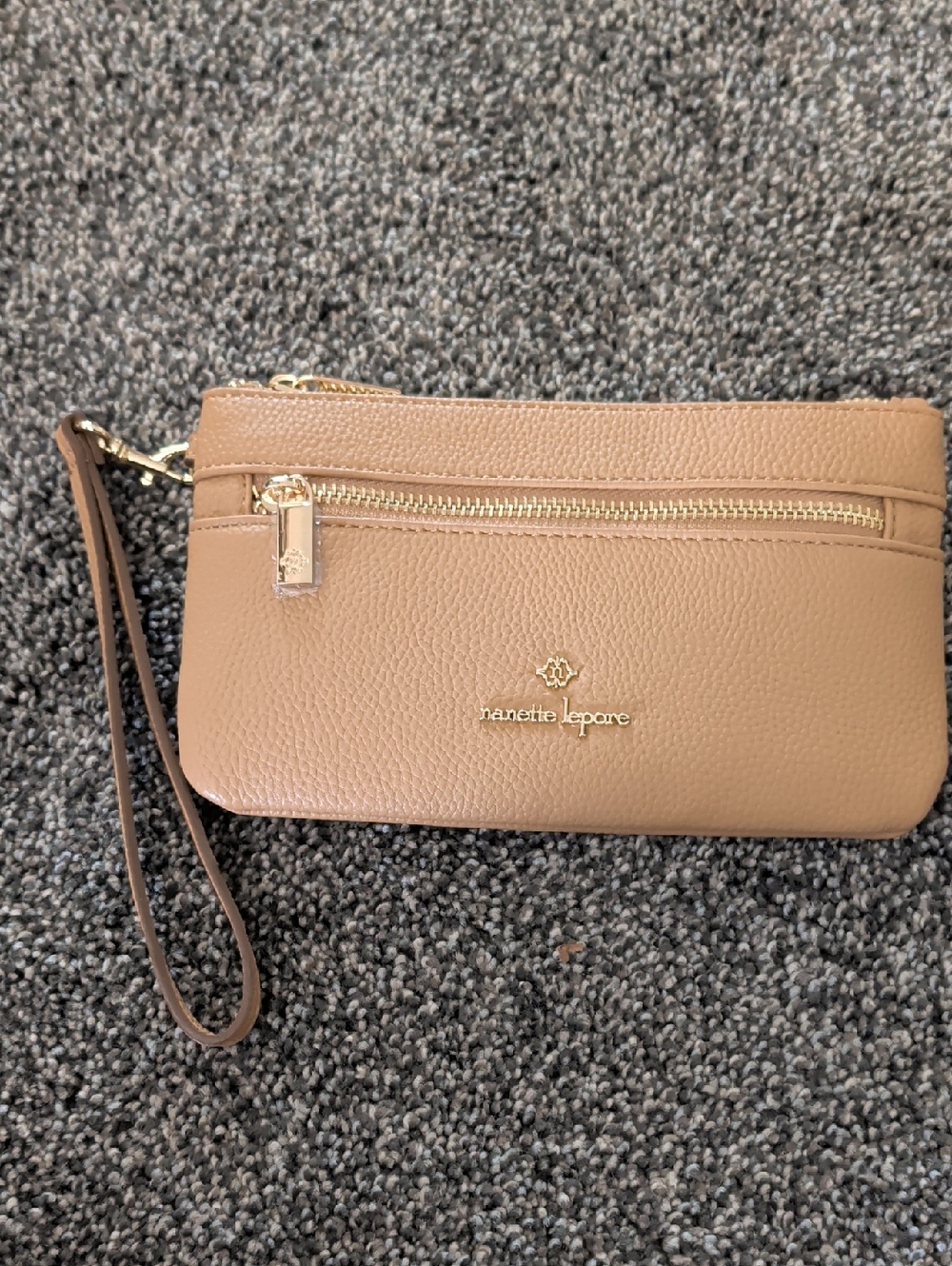 Nanette Lepore Beige/Tan Pebble Vegan Leather Wristlet Clutch